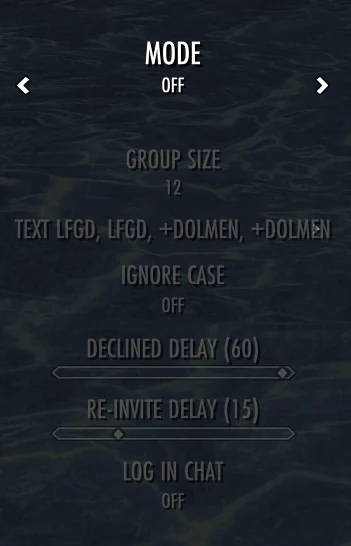 NQOL Auto-invite settings under the Grouping menu