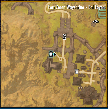 NQOL Minimap HUD showing Fort Zeren Wayshrine and nearby map pins