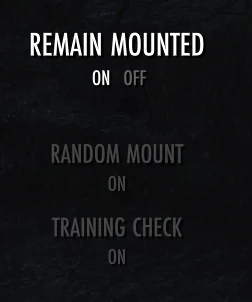 NQOL Mounts menu showing remain mounted, random mount, and training check options
