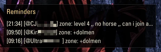 NQOL Chat Reminders HUD shown over gameplay