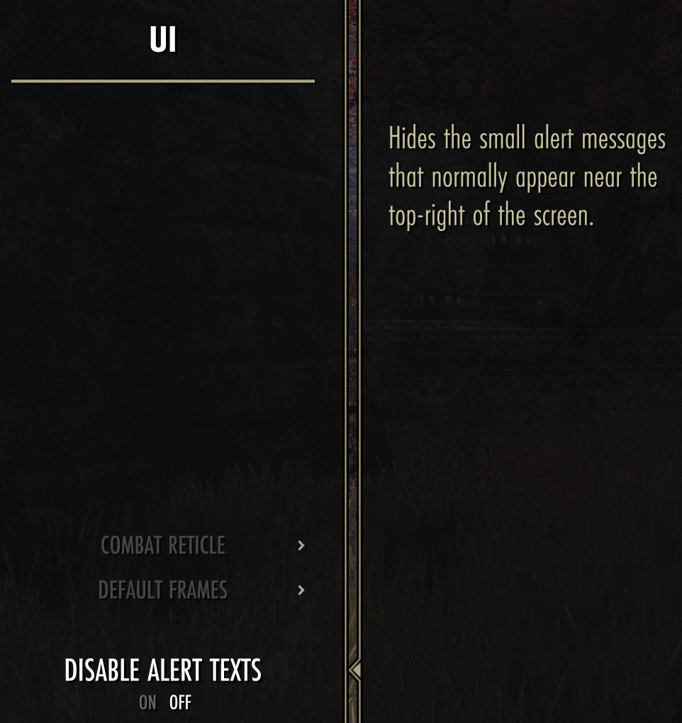 NQOL UI menu showing the Disable Alert Texts option