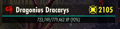 NQOL Player Info HUD showing character name, Champion Points, and XP progress